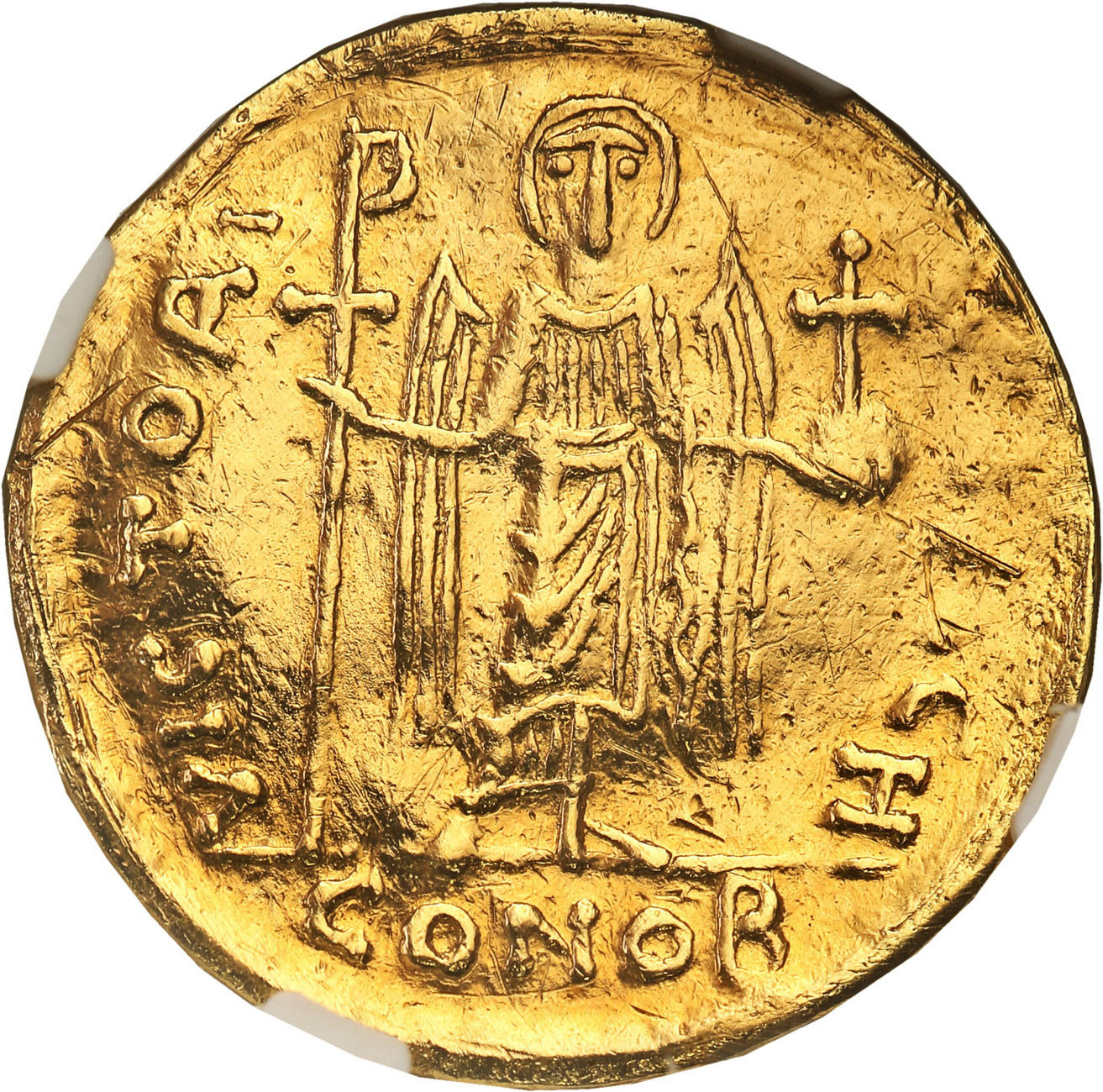 Bizancjum. Mauricius Tiberius (582-602). Solidus, Konstantynopol NGC XF 3/5 1/5
